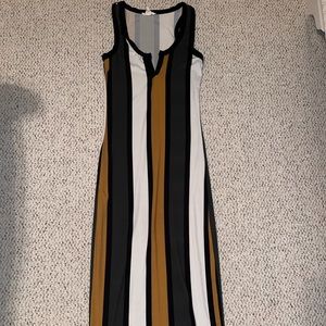 womens vertical striped body con med strap midi dress